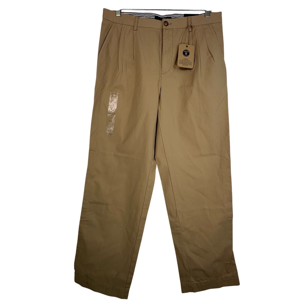 Tommy Hilfiger Mens 34x32 Tan Khaki Club Pleated Front Chino Pants